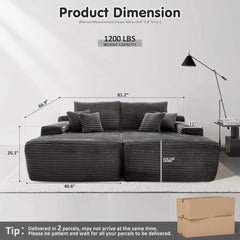 81" Oversized Sectional Double Lounge Chaise with Cloud Plush Sofa Bed,Fluffy Modern Sleeper Loveseat Chair for Living Room Grey