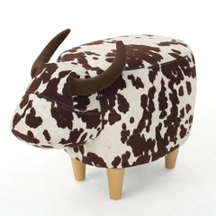 Velvet Cow-Shaped Ottoman, Cute Wood Foot Stool Shoes Changing Seat with Cushioned for Adult  Playroom, Porch Furniture, Stool