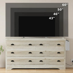 Dresser for Bedroom 6 Drawer with Charging Station, TV Stand Storage Chest of Drawers for Living Room Hallway Entryway,