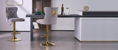 Bar Stools Set of 2 Velvet Swivel Kitchen Counter Chairs with Tufted High Back Modern Upholstered Gold Barstools with Lion