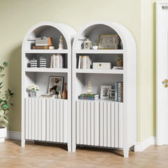 71" Tall Arched Cabinet Bookcase, 5-Tier Arched Bookself with Doors, Arched Bookcase Cabinet with Storage,Display Cabinet