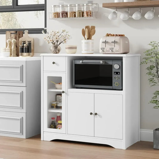 Storage Cabinet with Doors and Drawer, Buffet Cabinet Sideboard with Adjustable Shelves, Microwave Stand Cabinet for Kitchen