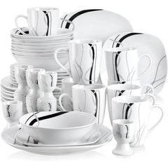 Porcelain Dinnerware Sets for 6, White Dish Set with Pink Floral, 30 PCS Dinner Sets Including Plates