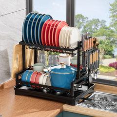 Dish Drying Rack for Kitchen Counter 2-Tier Dish Organizer Storage Drainboard Large Dish Drying Rack