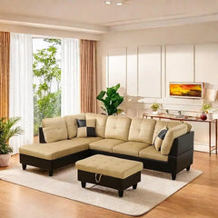 L Shaped Sofa with Ottoman Modern Sectional Living Room,Bedroom,Office,L Couch Brown