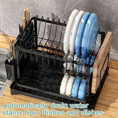 2 Tier Dish Bowl Drainer Storage Rack Kitchen Dish Drying Rack with Drain Basket Rust-Proof Countertop Dinnerware Organizer