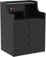 Nightstand with Charging Station,Black Night Stand for Bedroom,End Table with Hutch & Storage Drawers NEW USA