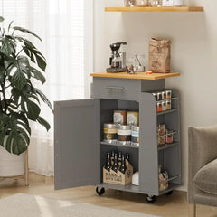 Kitchen Cart with Folding Drop Leaf Breakfast Bar, Portable Trolley Island with Large Storage Cabinet, Kitchen Cart