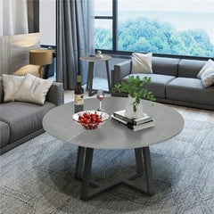 2x Modern Nesting Coffee Table fr Living Room Round Marble Top Carbon Steel Base