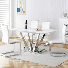 5 Piece Dining Table Set, Dining Table with Chairs, Marble Top Tables Set for 4, Stainless Steel Base, Dining Table Set