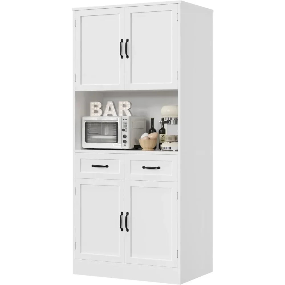 71“ Tall Kitchen Pantry Storage Cabinet, Modern Kitchen Hutch Bar Cabinet with Microwave Stand, Wood Buffet Sideboard with Hutch