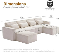 Shaped Modular Couch with Reversible Chaise,Luxury Modular Sectional Sofa for Living Room, Apartment