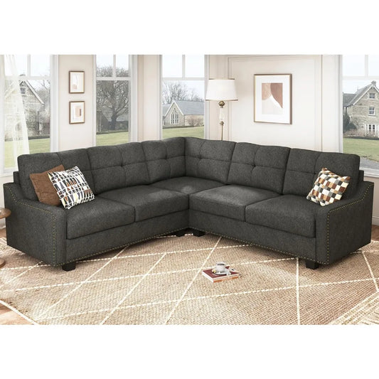 Convertible Sectional Sofa L Shaped Couch for Small Apartment Reversible Sectional Couches for Living Room, Dark Grey, Sofa