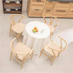 dining chair，Set of 4 Wishbone Chair Solid Wood Y Chair Mid-Century Armrest Dining Chair, Hemp Seat (Ash Wood - Natural)