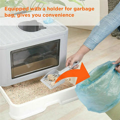 Foldable Cat Litter Box Front Entry & Top Exit Toilet Boxes with Massager Litter Scoop Enclosed Foldable Kitty Toilet