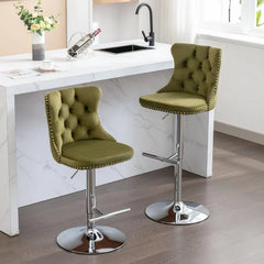 Bar Stools Set of 2,Adjustable Barstools with Back Velvet Tufted Counter Stool Modern Upholstered Bar Chairs with Nailhead