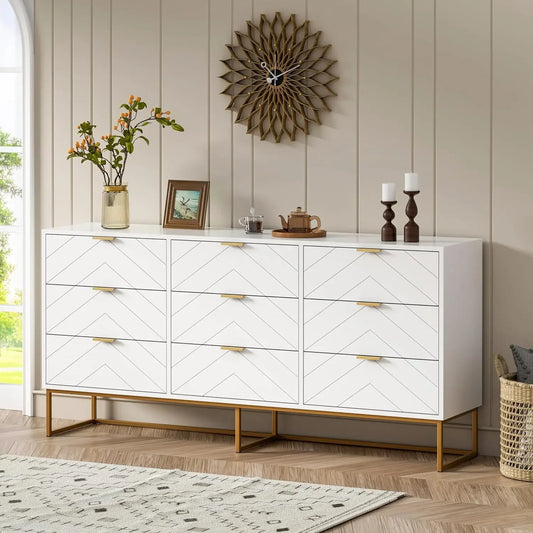 Large Chest of Drawers,59" 9 Drawer Dresser,White Dressers with Storage,Cabinet for Bedroom,Dressers for Living Room, Bedroom