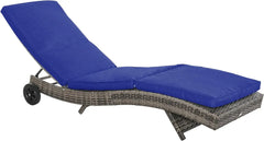 Outsunny Wicker Chaise Lounge Pool Chair, Outdoor PE Rattan Cushioned Patio Sun Lounger w/ 5-Level Adjustable Backrest & Wheels