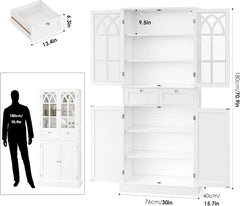 71” Kitchen Pantry Cabinet, Cabinet Hutch with 2 Drawers and 4 Doors, Freestanding Cupboard Pantry