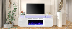 70'' Fireplace TV Stand with 36'' Electric Fireplace with 12 Flame Fireplace Insert Heater and 16 Color Led Lights,White