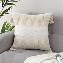 Retro Throw Pillow Case Bohemian Beige Cushion Cover Fringe Tufting Pillowcase for Sofa Bed Living Room Home Decoration