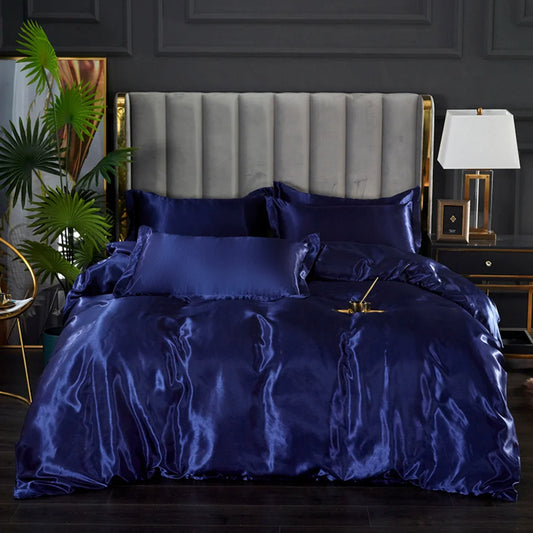 Luxurious Exquisite Satin European Duvet Cover Set - Double Single Size Bedding with Flat Sheet and Pillowcases for AU Queen Bed