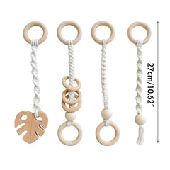 Baby Play Gym Frame Wooden Beech Activity Gym Frame Stroller Hanging Pendants Toys Teether Ring Nursing Rattle Toys Room Decor