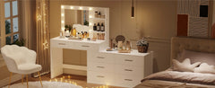 65" Vanity Desk, 8 Drawers Makeup Vanity Table with Storage Shelf, Modern Dresser with Mirror, Dressing Table for Bedroom