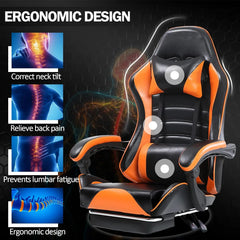 Ergonomic Gaming Chair with Footrest, PU Leather Video Game Chairs for Adults, Reclining Gamer Chair Office Chair