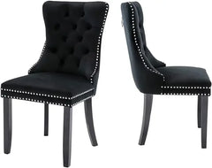 Velvet Dining Chairs , Upholstered Dining Room Chairs with Ring Pull Trim and Button Back, Luxury Tufted Dining