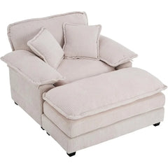 56.3'' Oversized Chaise Lounge Indoor,Corduroy Single Sofa Chair with Ottoman, Plush Upholstered Deep Seat, Lazy Sleeper Sofa