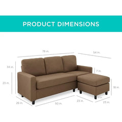 Best Choice Products Upholstered Sectional Sofa, Compact Spaces w/Chaise Lounge,3-Seat, L-Shape Design, Reversible Ottoman Bench