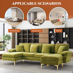 U-Shaped Sectional Sofa Couch, 4 Seat Sofa Set for Living Room, Convertible L-Shaped Velvet Couch Set with Chaise Lounge