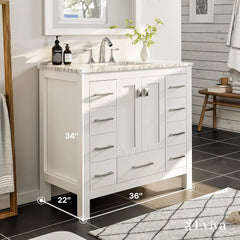 Grey Bathroom Vanity with Sink-36 Inch Modern Solid Wood Vanity Set-Floor-Mounted Bathroom Sink Cabinet -Small Bathroom Vanity