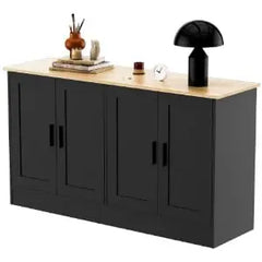 53.1“W Black 4 Door Buffet Cabinet, Coffee Bar Cabinet with Adjustable Shelf, Kitchen Buffet Sideboard for Living Room, Kitchen