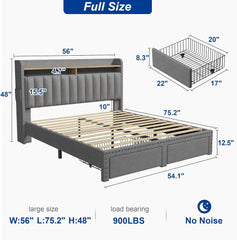 King size bed frame with storage space and headboard, king size bed frame with 2 drawers, noiseless and no need for a spring box