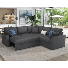 VanAcc Sofa Bed, 85 Inch Sleeper Couch with Storage Seat, L Shaped Sofa with Pull Out Sofa Bed, Sectional Couches