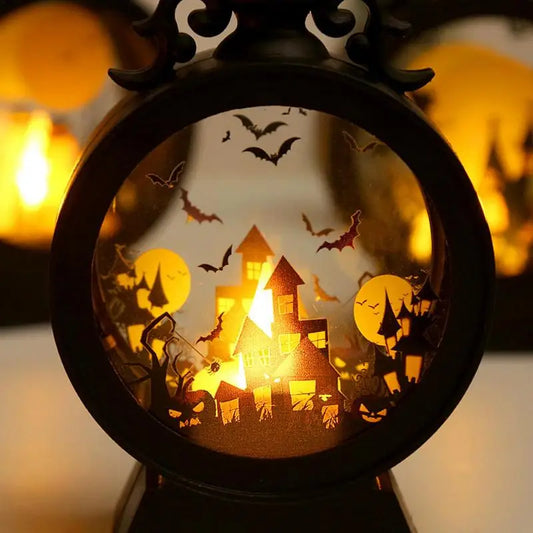 Halloween LED Pumpkin Lantern Decorative Gothic Vintage Witch Castle Lantern For Table Centerpieces Windows Walls Decoration