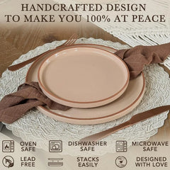 Mora Ceramic Flat Dinner Plates Set of 6, 10.5 in High Edge Dish Set - Microwave, Oven, and Dishwasher Safe, Scratch