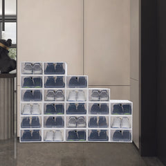 24PCS/Set Clear Plastic Stackable Shoe Organizer Foldable Flip Shoe Boxes for Closet Space Saving Shoe Rack Sneaker Container