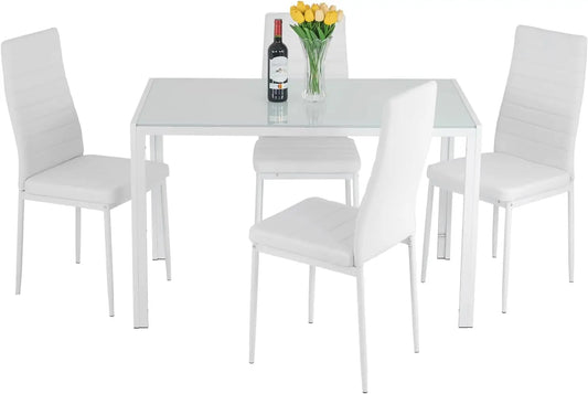 Dining Table Set Glass for Small Spaces Kitchen Table and Chairs for 4 Table with Chairs Home Furniture Rectangular Modern