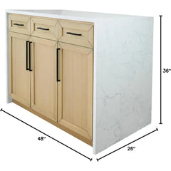 48-inch Kitchen Island (Engineered Marble): Includes Gray Oak Kitchen Island Cabinet with Engineered Marble Waterfall Countertop