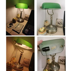 New Plug In Table lamp Glass Shade Bankers desk Lamp with Zipper Switch E27/E26 Living room Bedroom Bedside Sofa Library