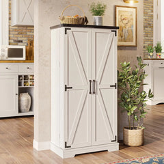 50" LED Kitchen Pantry Storage Cabinets - Standing Food Cabinets Cupboards with 2 Doors with Racks and Shelves Adjustable