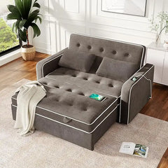 Modern Convertible Sleeper Sofa Bed, Seat Lounge Sofa w/Reclining Backrest,Toss Pillows,Sofa Couch Pullout Bed for Living Room