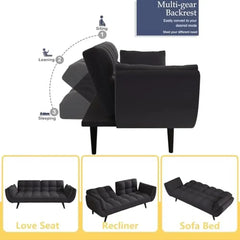 Velvet Convertible Futon Couch Bed with Adjustable Backrest and Memory Foam Mattress 3-level Foldable Love Seat Sleeper Sofa