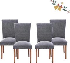 Dining Chairs Set of 4, Upholstered Nailhead Dining Room Kitchen Side Chair with Thick Cushions and Wood Legs, Beige