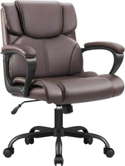 Back Executive Office Chair Swivel Computer Task Chair with Armrests,Ergonomic Leather-Padded Desk Chair with Lumbar Support