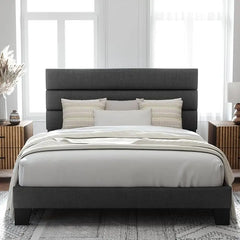 Allewie Queen Size Platform Bed Frame with Fabric Headboard and Wooden Slats Support,Fully Upholstered Mattress Foun