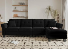 Convertible Sectional Couch Velvet L Shaped Sofa 4 Seat Sofa with Chaise L-Shaped Couches Reversible Sectional Sofa